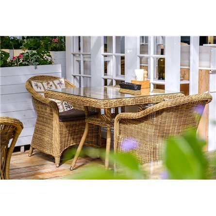 "Равенна" плетеное кресло из искусственного ротанга, цвет соломенный с серой подушкой