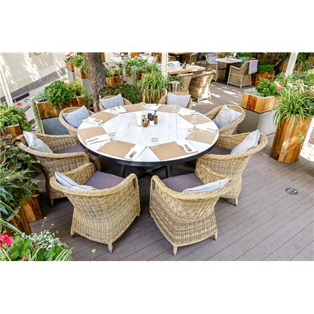 "Равенна" плетеное кресло из искусственного ротанга, цвет соломенный с серой подушкой