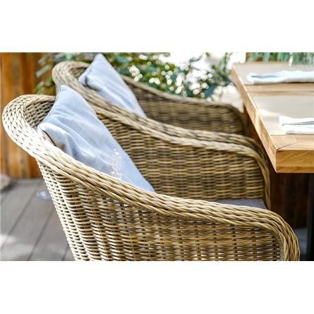 "Равенна" плетеное кресло из искусственного ротанга, цвет соломенный с серой подушкой