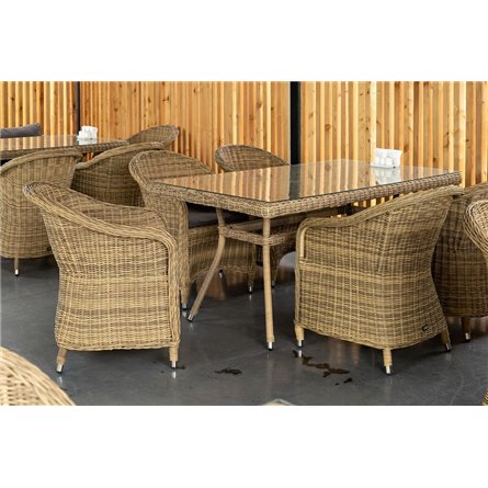 "Равенна" плетеное кресло из искусственного ротанга, цвет соломенный с серой подушкой