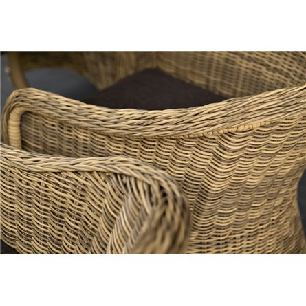 "Равенна" плетеное кресло из искусственного ротанга, цвет соломенный с серой подушкой