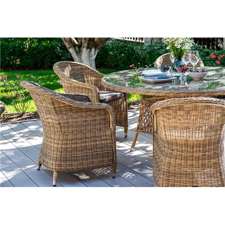 "Равенна" плетеное кресло из искусственного ротанга, цвет соломенный с серой подушкой