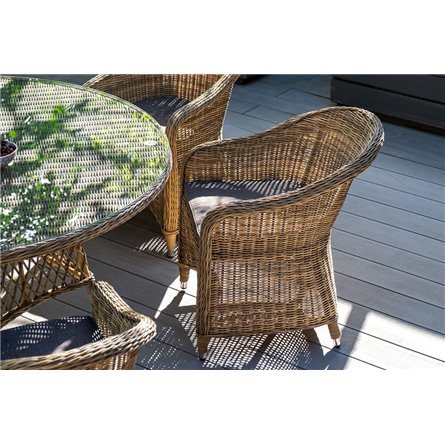 "Равенна" плетеное кресло из искусственного ротанга, цвет соломенный с серой подушкой