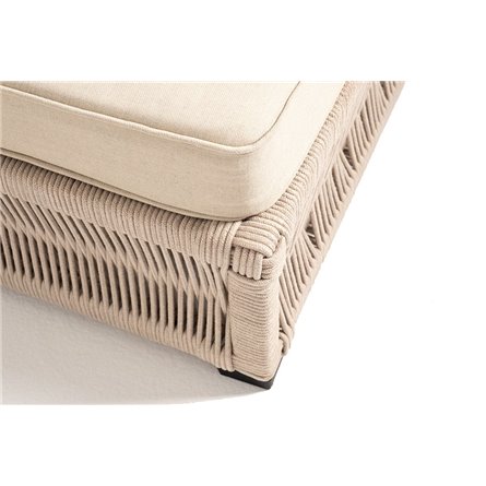 "Ривьера" шезлонг плетеный из роупа, каркас алюминий белый муар, роуп бежевый круглый, ткань бежевая 052