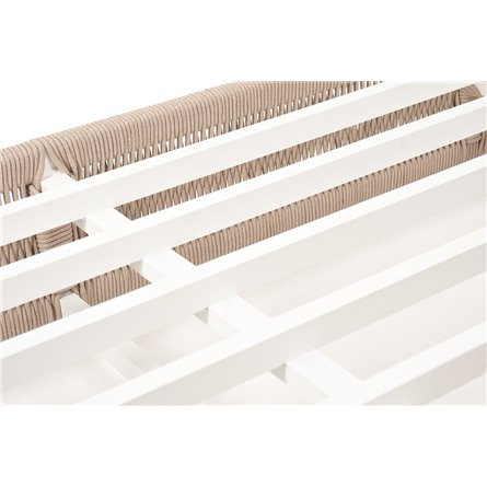 "Ривьера" шезлонг плетеный из роупа, каркас алюминий белый муар, роуп бежевый круглый, ткань бежевая 052