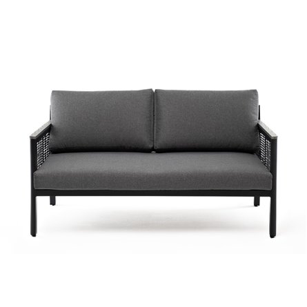 "Сан Ремо" диван 2-местный плетеный из роупа, каркас алюминий темно-серый, роуп серый, ткань серая