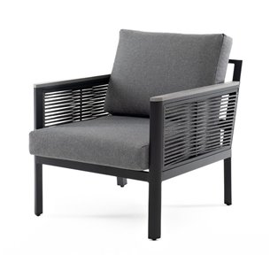 "Сан Ремо" кресло плетеное из роупа садовое, каркас алюминий темно-серый, роуп серый, ткань серая