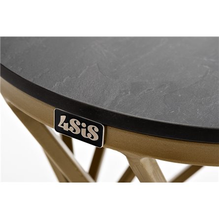 "Сантьяго" журнальный стол из HPL круглый Ø40 H55, каркас из стали золотой, цвет столешницы "серый гранит"