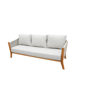 "Сидней" диван 3-местный плетеный из роупа, основание тик, каркас алюминий бежевый, роуп бежевый, ткань бежевая