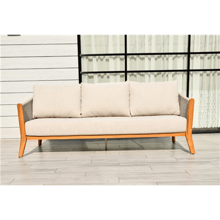 "Сидней" диван 3-местный плетеный из роупа, основание тик, каркас алюминий бежевый, роуп бежевый, ткань бежевая