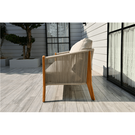 "Сидней" диван 3-местный плетеный из роупа, основание тик, каркас алюминий бежевый, роуп бежевый, ткань бежевая