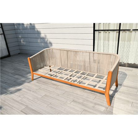 "Сидней" диван 3-местный плетеный из роупа, основание тик, каркас алюминий бежевый, роуп бежевый, ткань бежевая