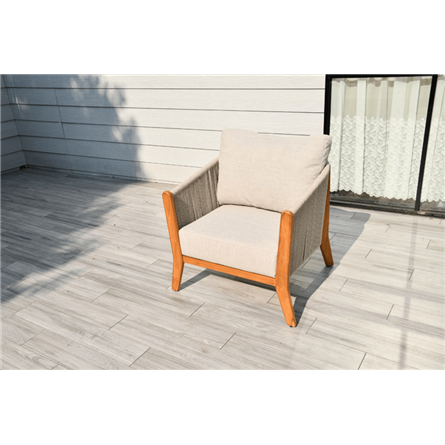 "Сидней" кресло плетеное из роупа, основание тик, каркас алюминий бежевый, роуп бежевый, ткань бежевая