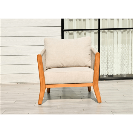 "Сидней" кресло плетеное из роупа, основание тик, каркас алюминий бежевый, роуп бежевый, ткань бежевая