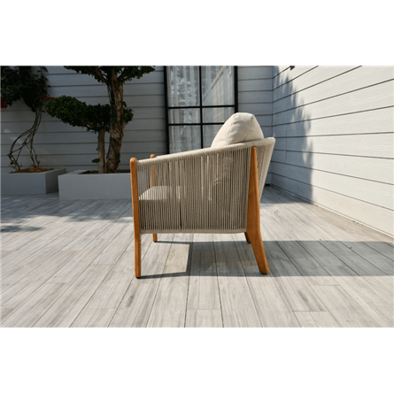 "Сидней" кресло плетеное из роупа, основание тик, каркас алюминий бежевый, роуп бежевый, ткань бежевая