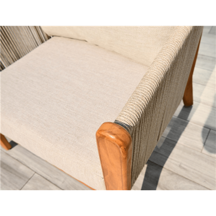 "Сидней" кресло плетеное из роупа, основание тик, каркас алюминий бежевый, роуп бежевый, ткань бежевая