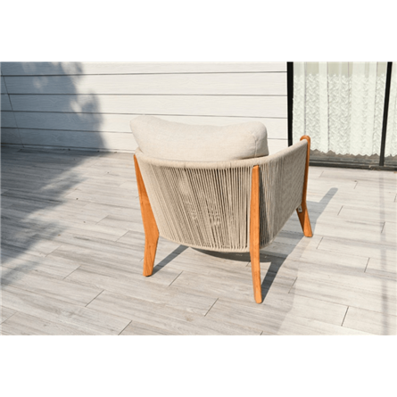 "Сидней" кресло плетеное из роупа, основание тик, каркас алюминий бежевый, роуп бежевый, ткань бежевая