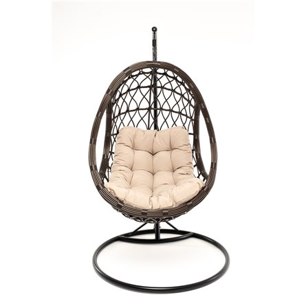"Венеция" подвесное кресло-кокон из искусственного ротанга, цвет соломенный с бежевой подушкой