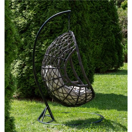 "Венеция" подвесное кресло-кокон из искусственного ротанга, цвет серый с бежевой подушкой