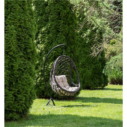 "Венеция" подвесное кресло-кокон из искусственного ротанга, цвет серый с бежевой подушкой