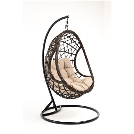 "Венеция" подвесное кресло-кокон из искусственного ротанга, цвет серый с бежевой подушкой