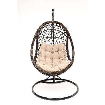 "Венеция" подвесное кресло-кокон из искусственного ротанга, цвет серый с бежевой подушкой