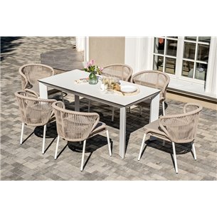 "Венето" обеденная группа на 6 персон со стульями "Милан", каркас белый, роуп бежевый