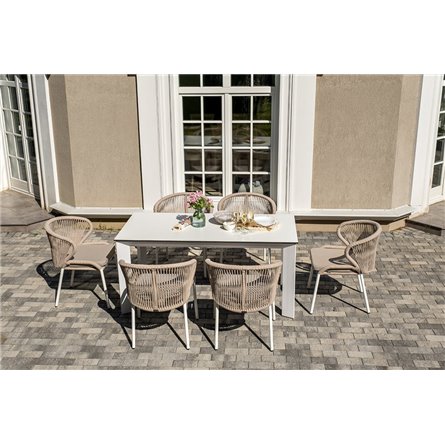 "Венето" обеденная группа на 6 персон со стульями "Милан", каркас белый, роуп бежевый