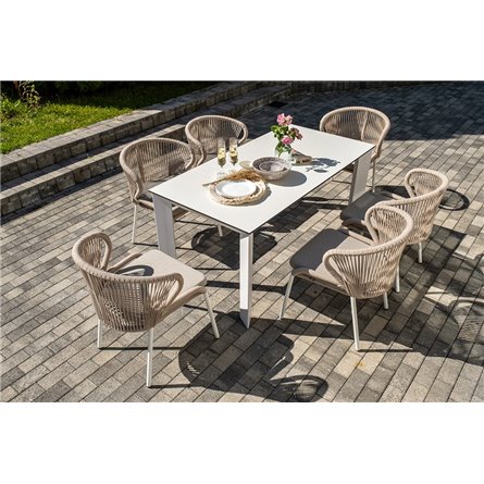 "Венето" обеденная группа на 6 персон со стульями "Милан", каркас белый, роуп бежевый