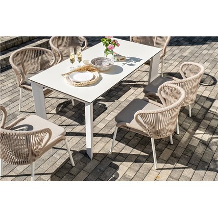 "Венето" обеденная группа на 6 персон со стульями "Милан", каркас белый, роуп бежевый