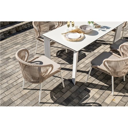 "Венето" обеденная группа на 6 персон со стульями "Милан", каркас белый, роуп бежевый