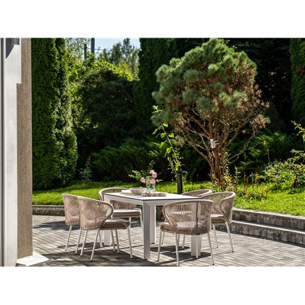 "Венето" обеденная группа на 6 персон со стульями "Милан", каркас белый, роуп бежевый