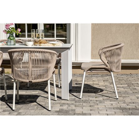 "Венето" обеденная группа на 6 персон со стульями "Милан", каркас белый, роуп бежевый