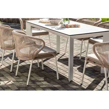"Венето" обеденная группа на 6 персон со стульями "Милан", каркас белый, роуп бежевый