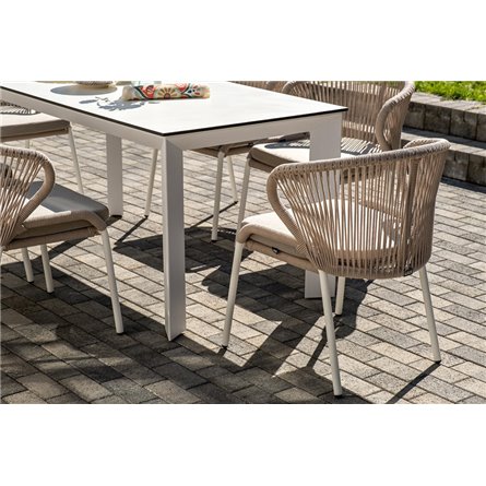 "Венето" обеденная группа на 6 персон со стульями "Милан", каркас белый, роуп бежевый