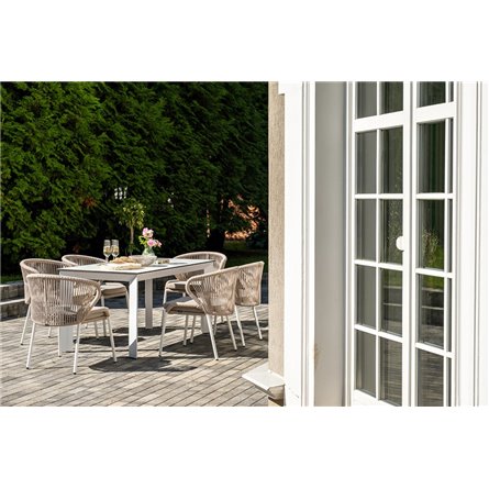 "Венето" обеденная группа на 6 персон со стульями "Милан", каркас белый, роуп бежевый