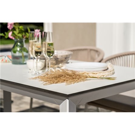 "Венето" обеденная группа на 6 персон со стульями "Милан", каркас белый, роуп бежевый