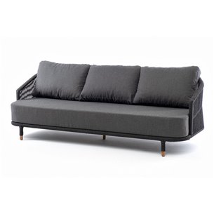 "Верона" диван 3-местный плетеный из роупа, каркас алюминий темно-серый (RAL7024) муар, роуп темно-серый круглый, ткань темно-се