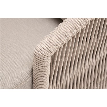 "Верона" диван 3-местный плетеный из роупа, каркас алюминий белый муар, роуп бежевый круглый, ткань бежевая 052