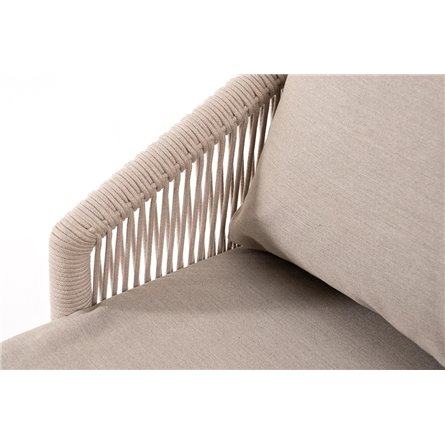 "Верона" диван 3-местный плетеный из роупа, каркас алюминий белый муар, роуп бежевый круглый, ткань бежевая 052