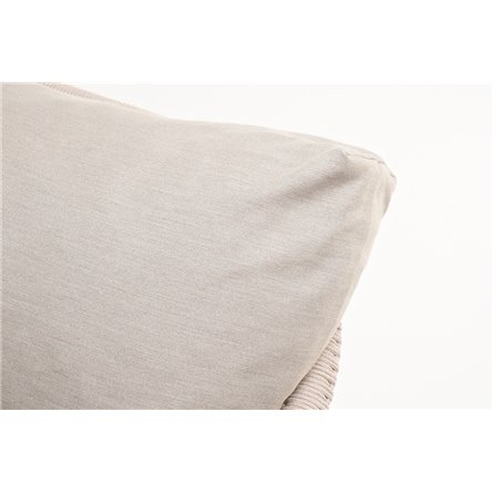 "Верона" диван 3-местный плетеный из роупа, каркас алюминий белый муар, роуп бежевый круглый, ткань бежевая 052