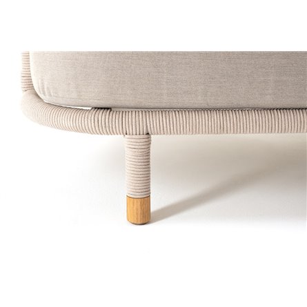 "Верона" диван 3-местный плетеный из роупа, каркас алюминий белый муар, роуп бежевый круглый, ткань бежевая 052