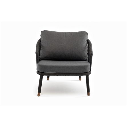 "Верона" кресло плетеное из роупа, каркас алюминий темно-серый (RAL7024) муар, роуп темно-серый круглый, ткань темно-серая 027