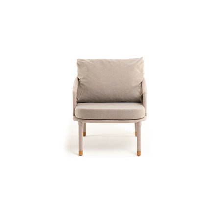 "Верона" кресло плетеное из роупа, каркас алюминий белый муар, роуп бежевый круглый, ткань бежевая 052