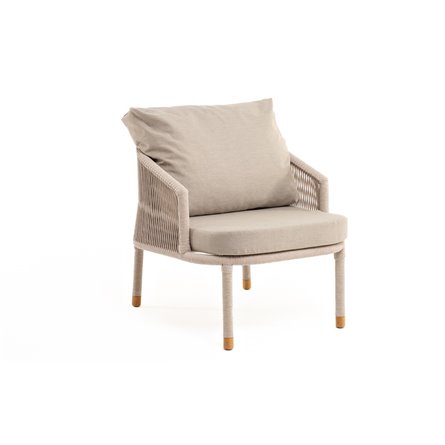 "Верона" кресло плетеное из роупа, каркас алюминий белый муар, роуп бежевый круглый, ткань бежевая 052