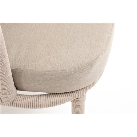 "Верона" кресло плетеное из роупа, каркас алюминий белый муар, роуп бежевый круглый, ткань бежевая 052