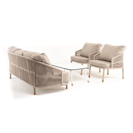 "Верона" лаунж-зона 5-местная плетеная из роупа (веревки), каркас алюминиевый белый, роуп бежевый