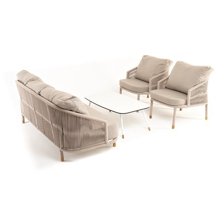 "Верона" лаунж-зона 5-местная плетеная из роупа (веревки), каркас алюминиевый белый, роуп бежевый
