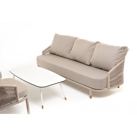 "Верона" лаунж-зона 5-местная плетеная из роупа (веревки), каркас алюминиевый белый, роуп бежевый