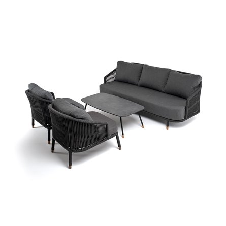 "Верона" лаунж-зона 5-местная плетеная из роупа (веревки), каркас алюминиевый темно-серый, роуп темно-серый